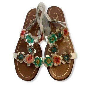 Vintage T strap sling sandals with flower appliqué, size 8.5M (vintage size)